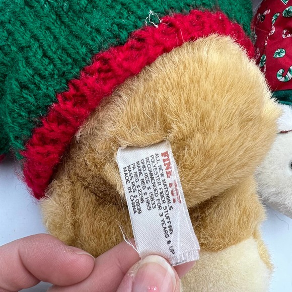 Vintage Teddy Bear Christmas Plush Sweater Slippers Candy Cane PJ's Stocking Hat - Picture 7 of 11